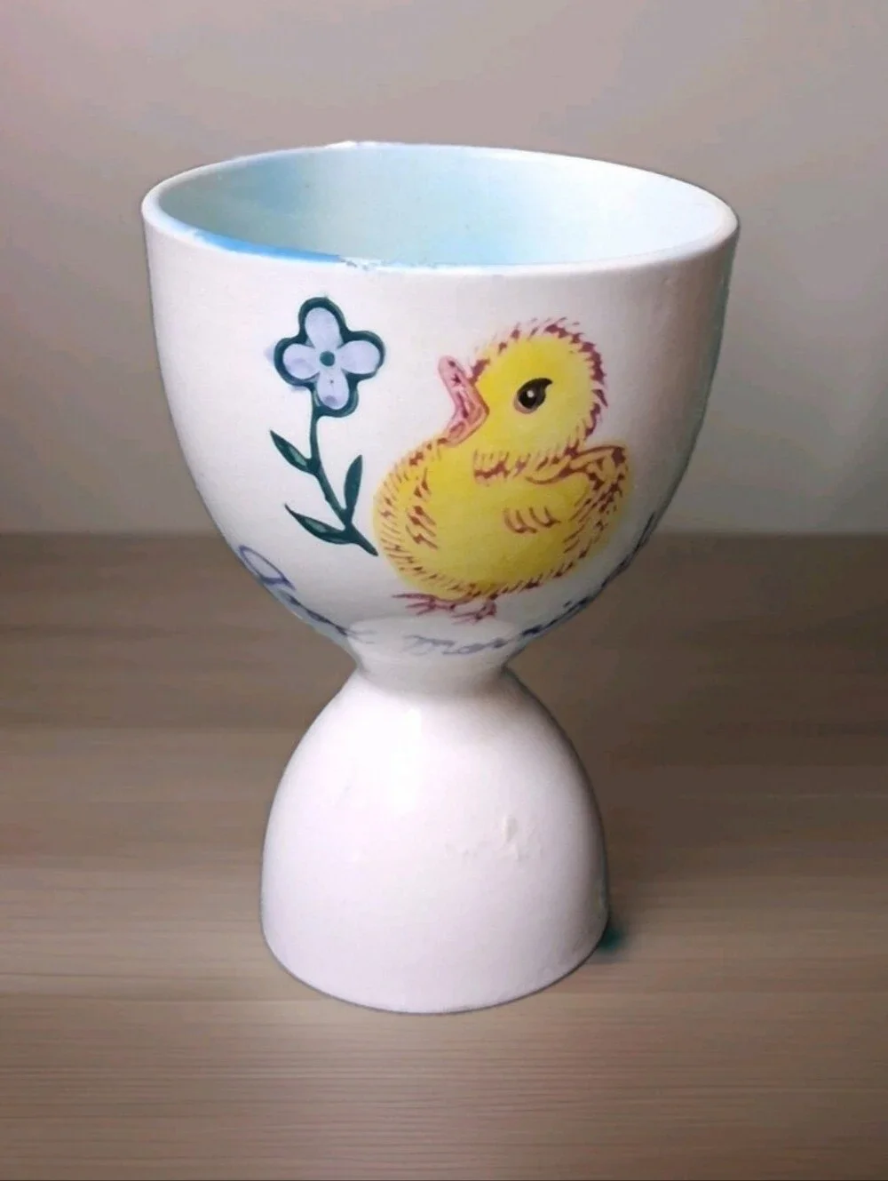 Super Cute Vintage Pottery Good Morning Baby Chic/Duck Egg Cup